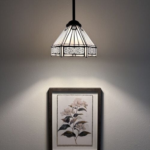 Tiffany Hanging Lamp White Stained Glass Hexagon LED Bulb for Dining Room Island Kitchen 60"H*8"W*8"D