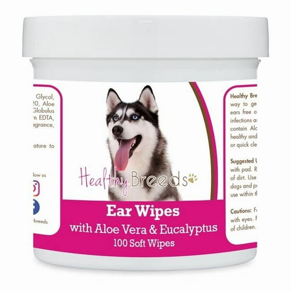Healthy Breeds 192959824698 Siberian Husky Ear Cleaning Wipes with Aloe & Eucalyptus for Dogs - 100 Count