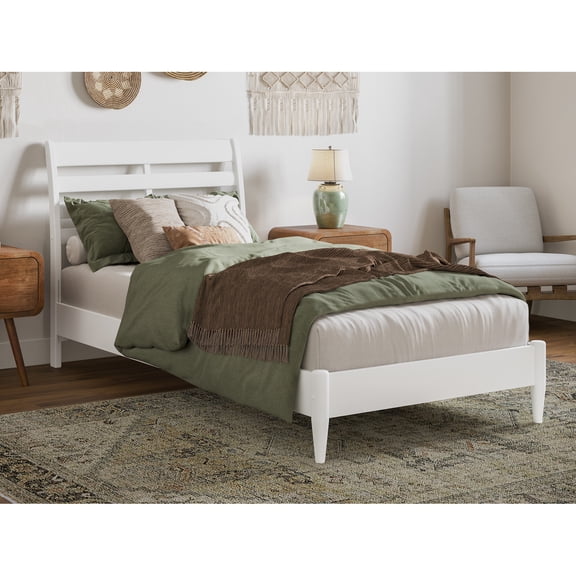 HomeStock Timeless Trends Twin XL Solid Wood Low Profile Platform Bed in White