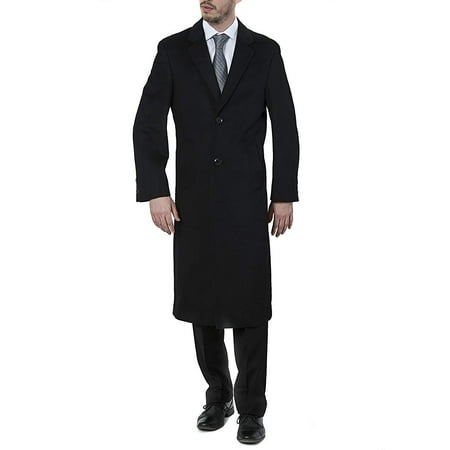 Adam Baker Men's Single Breasted Solid Black (40811) Luxury Wool Full Length Topcoat, Size 40 Short