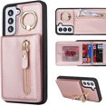 thumbnail image 2 of Samsung Galaxy S21 Case with Card Holder for Women, Samsung Galaxy S21 Phone Case Wallet with Credit Card with Ring Kickstand Zipper Slim Stand Case - Rose Gold, 2 of 14