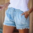 thumbnail image 6 of Women'S Summer Mid Waist Elastic Denim Shorts Stretchy Short Casual Hot Pants with Pockets Light Blue XXL, 6 of 8