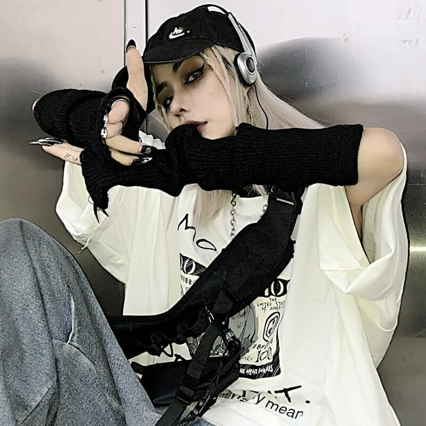 Darkness Half Sleeve Gothic Gloves Knit Sleeves Tattered Jewelry Cross Harajuku Fingerless Gloves Y2K Punk Women Accessories