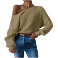 thumbnail image 1 of Vente de Liquidation! Hauts pour Femmes Manches 3/4, Tricot à Rayures Color Block Col Rond Manches Longues Khaki G, 1 of 7
