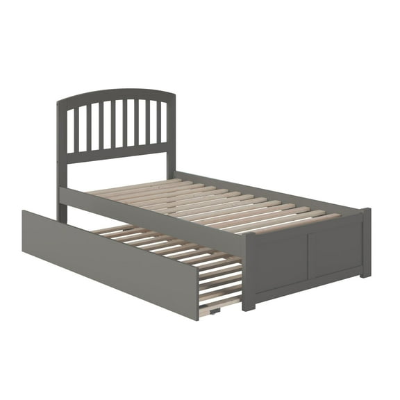 Richmond Twin Platform Bed with Flat Panel Foot Board and Twin Size Urban Trundle Bed in Grey