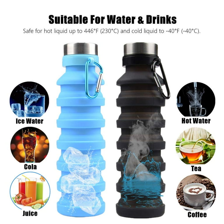 LNKOO Collapsible Foldable Water Bottle, Silicone Lightweight 18 oz  Portable Bottles with Carabiner Leak Proof, BPA Free, FDA Approved, Flip  top for