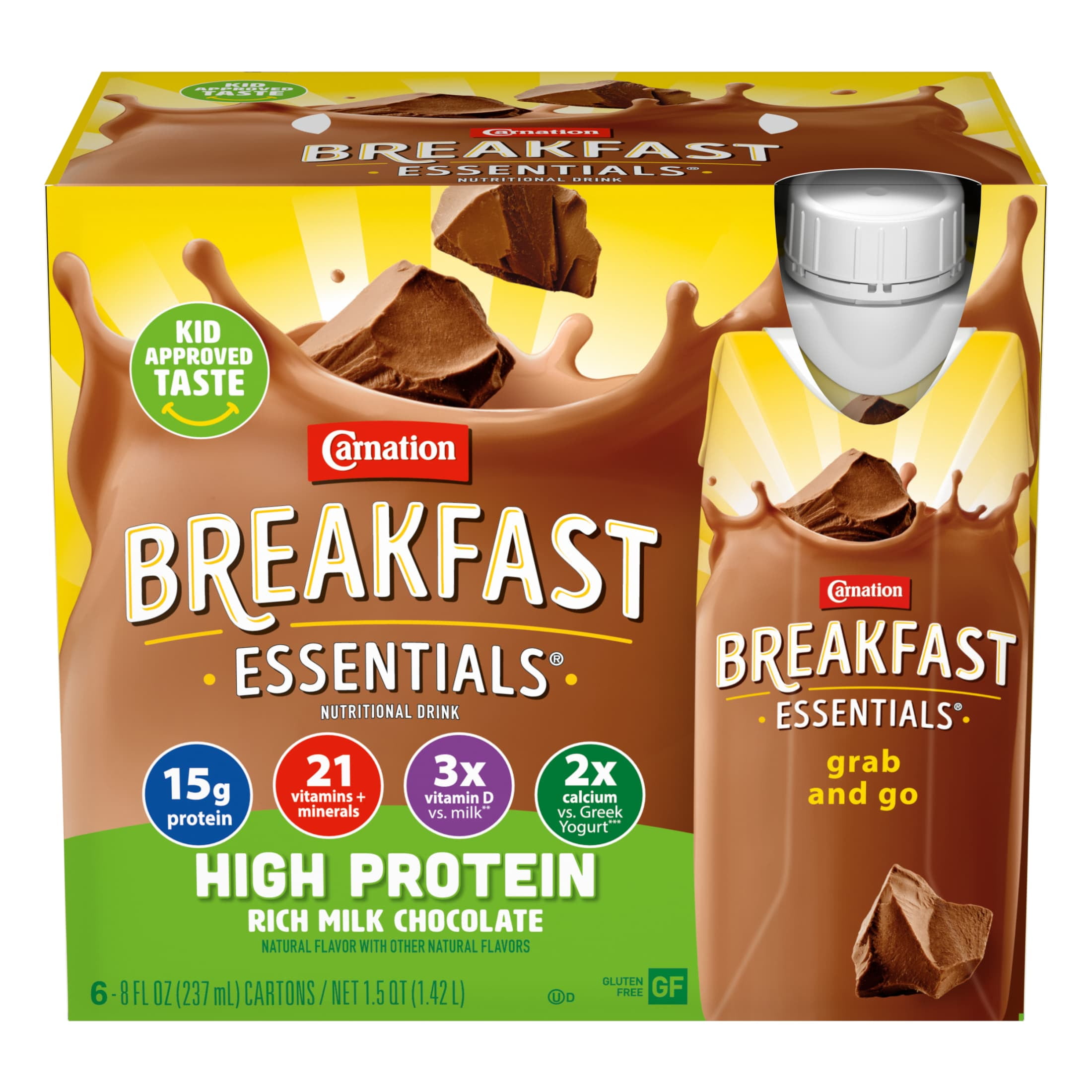 Carnation Breakfast Essentials High Protein Nutritional Drink Shakes, Rich Milk Chocolate Breakfast Shake, 8 fl oz, 6 Pack