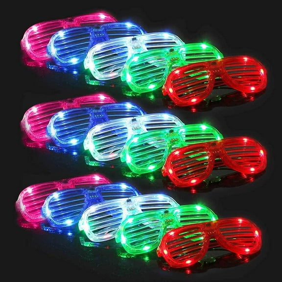 SHANJIA Party Glasses,Fluorescent Neon Glasses, 28 Pack 5 Color LED Plastic Shutter Shades Glasses, Glow in The Dark New Year Party Supplies Favors