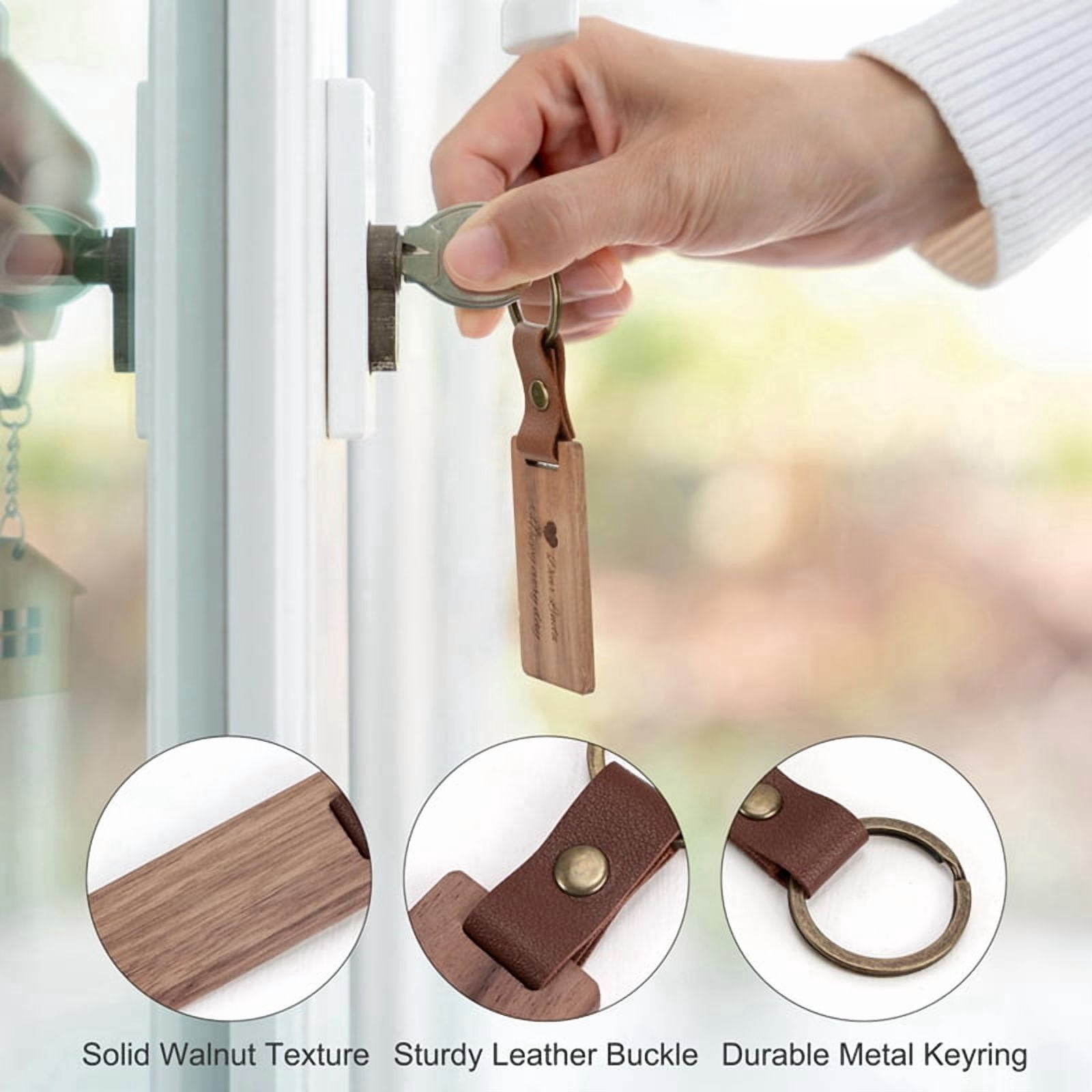 80 Pieces Wood Keychain Blanks with Leather Straps, Blank Leather Keychains for Engraving, for DIY Various Key Tags