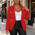 thumbnail image 4 of IUYRTFE Women Lapel Collar Double Breasted Blazer Slim Fit Casual Suit Jacket for Office Daily Wear, 4 of 6