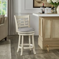Weston Home Shapel Window Back 24"H Swivel Counter Height Stool, Antique White Finish, Grey Linen