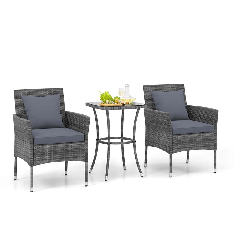 Costway 3-Piece Wicker Patio Set with Cushions, Gray photo 2