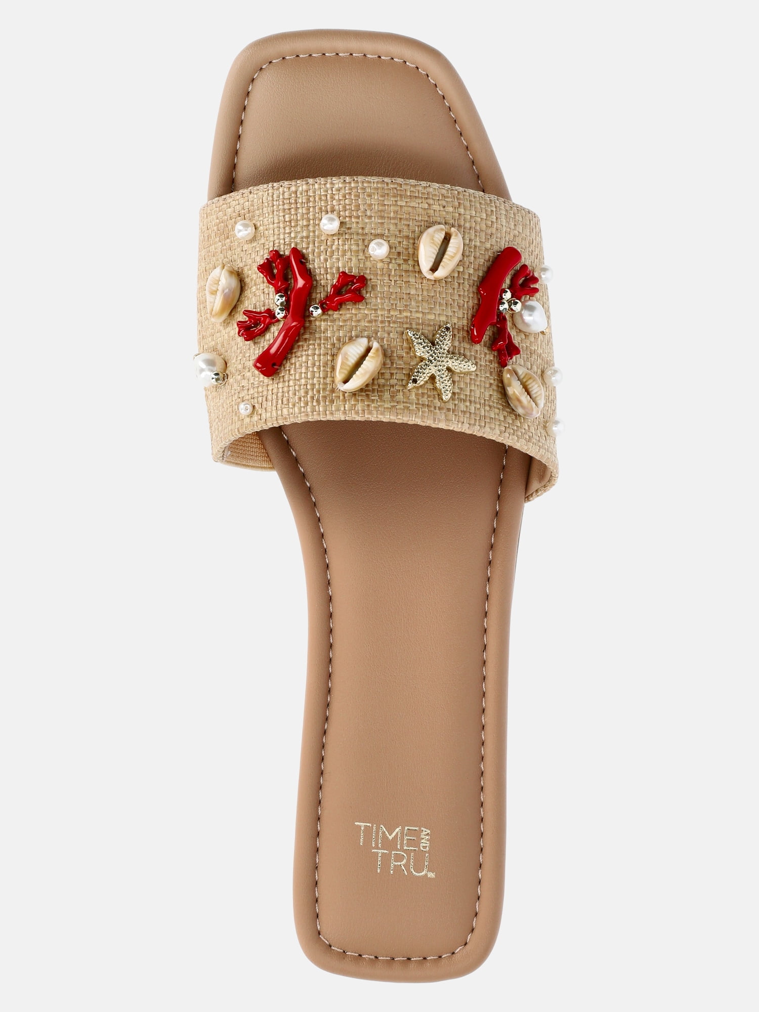 Time and Tru Women's Raffia Shell Slide Sandals