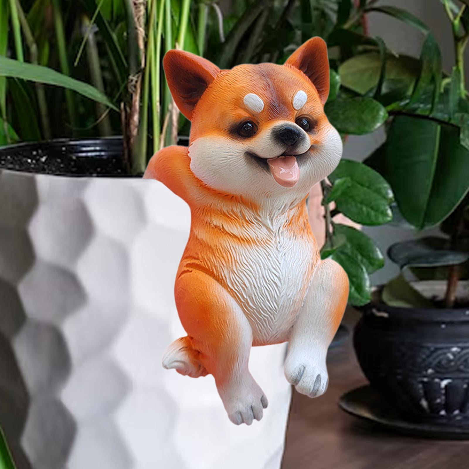 Baoblaze Dog Garden Statue Flowerpot Decor Animal Sculpture for Balcony Outdoor Patio Shiba Inu