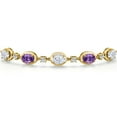 thumbnail image 3 of Gem Stone King 18K Yellow Gold Plated Silver White Moissanite and Purple Amethyst Bracelet for Women | 4.20 Cttw | Gemstone Birthstone | Oval 7X5MM | Fully Adjustable 9 inch, 3 of 6