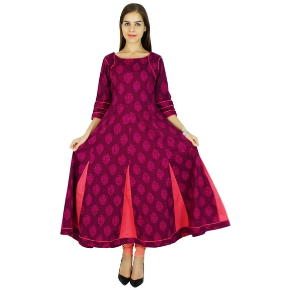 Amoghah Women Anarkali Floral Pattern Kurta Cotton Kurti Indian Flaired Blouse