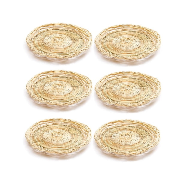 6Pcs Bambou Support de Plaque de Papier - 10 Pouces Rond Tissé Porte-Plaque, Porte-Plaque de Papier Réutilisable pour Pique-Nique