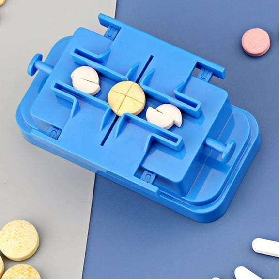Multiple Portable 1/4 1/2 Adjustable Quartering Pill Cutter for Round Oblong Pills Tablet Divider W/Blade Guard Blue