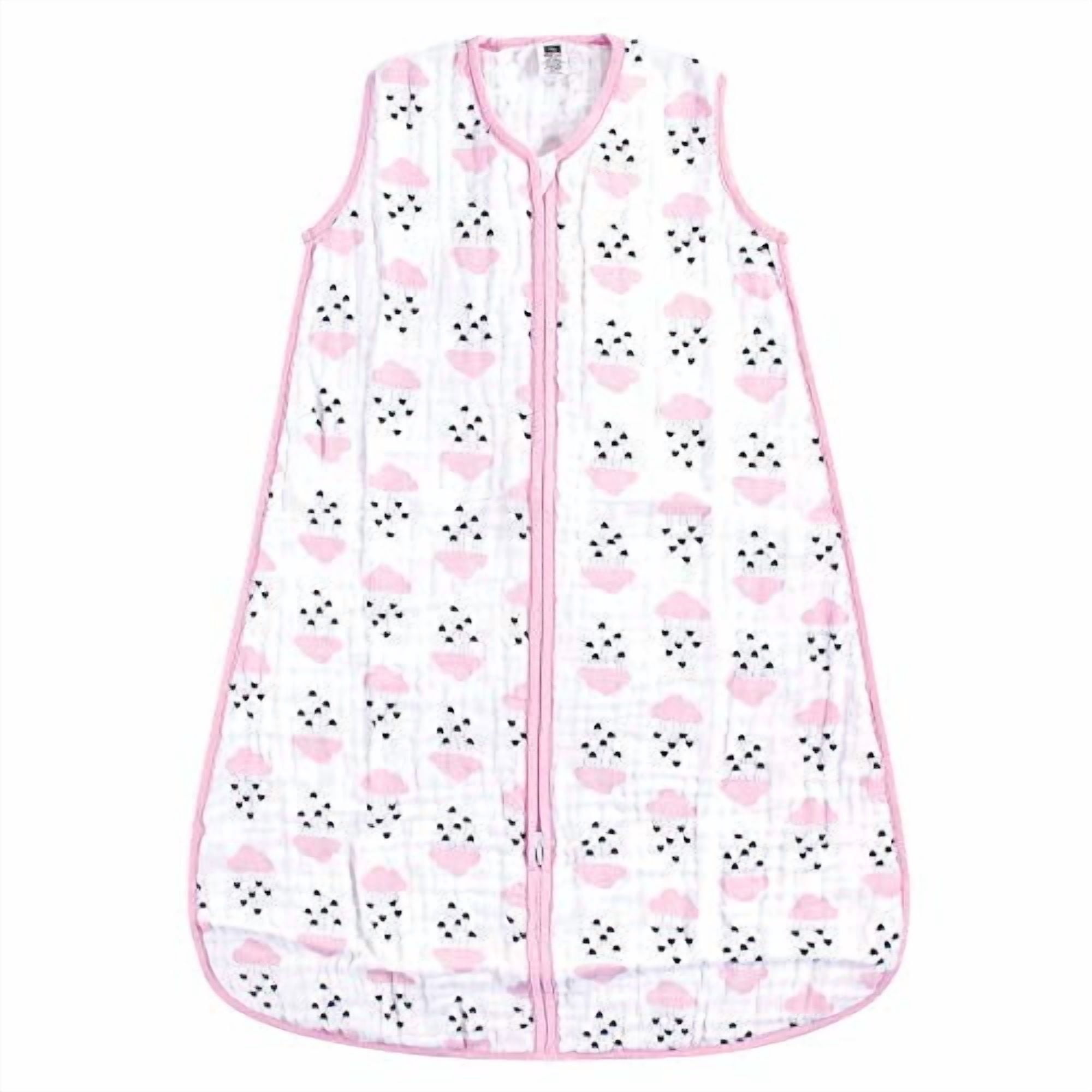 Hudson Baby Infant Girl Muslin Cotton Sleeveless Wearable Sleeping Bag, Sack, Blanket, Clouds And Hearts, 6-12 Months