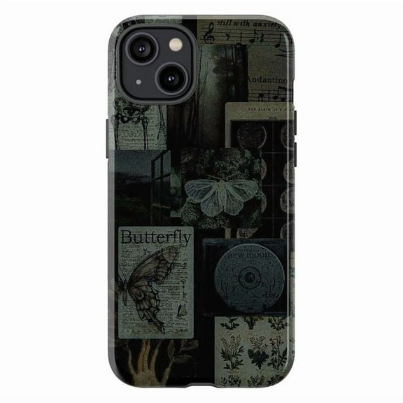 Gothic Vintage Dark Butterfly Collage Phone Case for iPhone 16/15/14/13/12/11 Pro, Pro Max, Mini, Plus – Moody Aesthetic Phone Cover