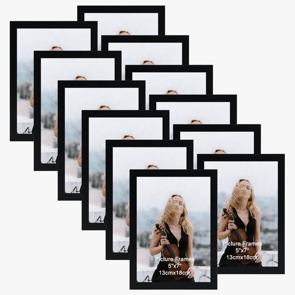 5x7 Picture Frames Set of 12, Multi Black 5 by 7 Photo Frames for Wall or Tabletop