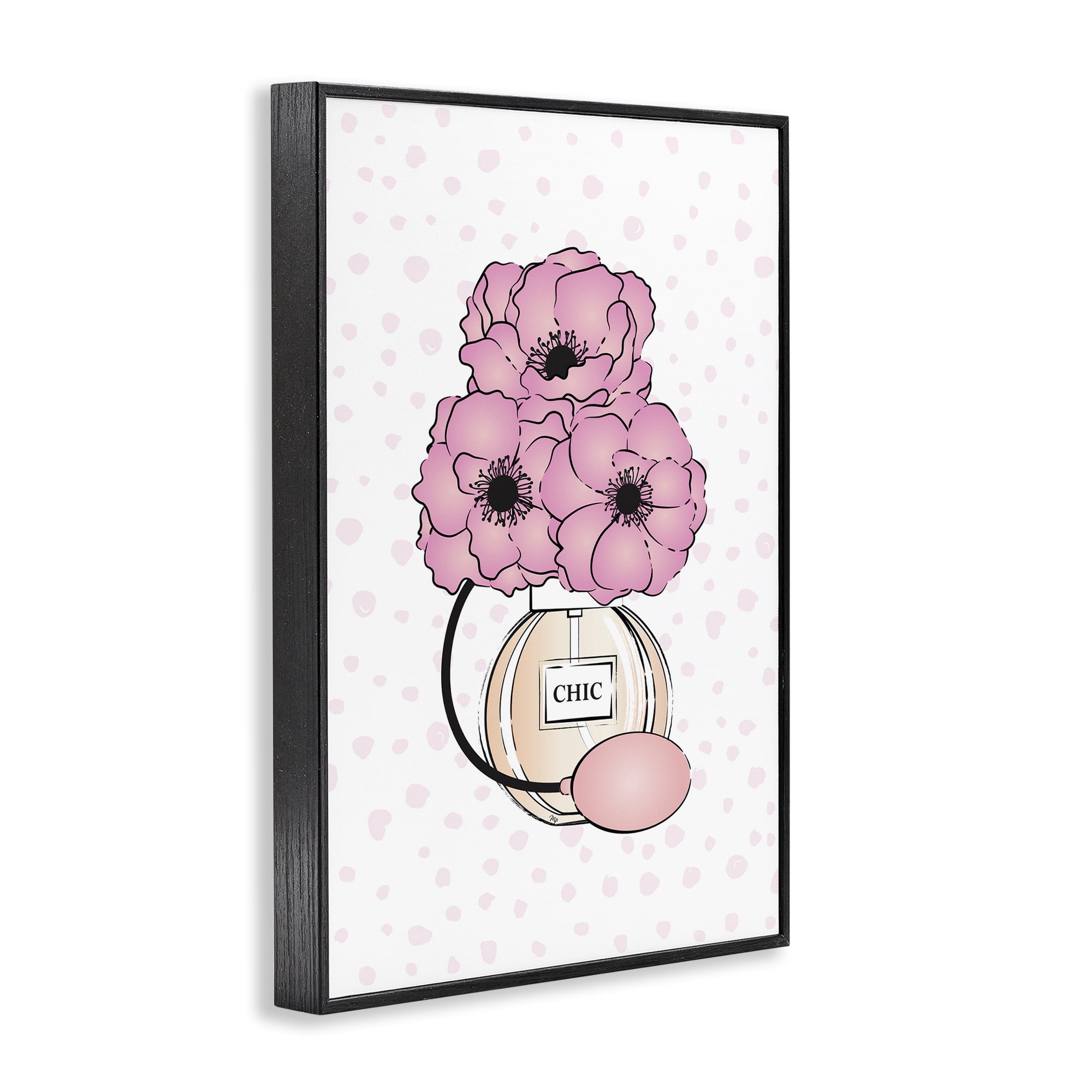 Stupell Industries Pink Florals in Perfume Botanical & Floral Painting Black Framed Art Print Wall Art, 16 x 24