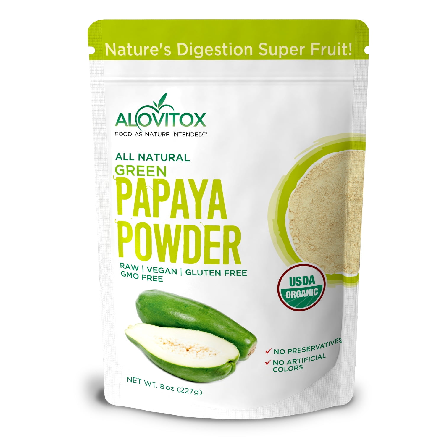 Alovitox Green Papaya Powder Organic Enzymes Antioxidant Vegan & Non