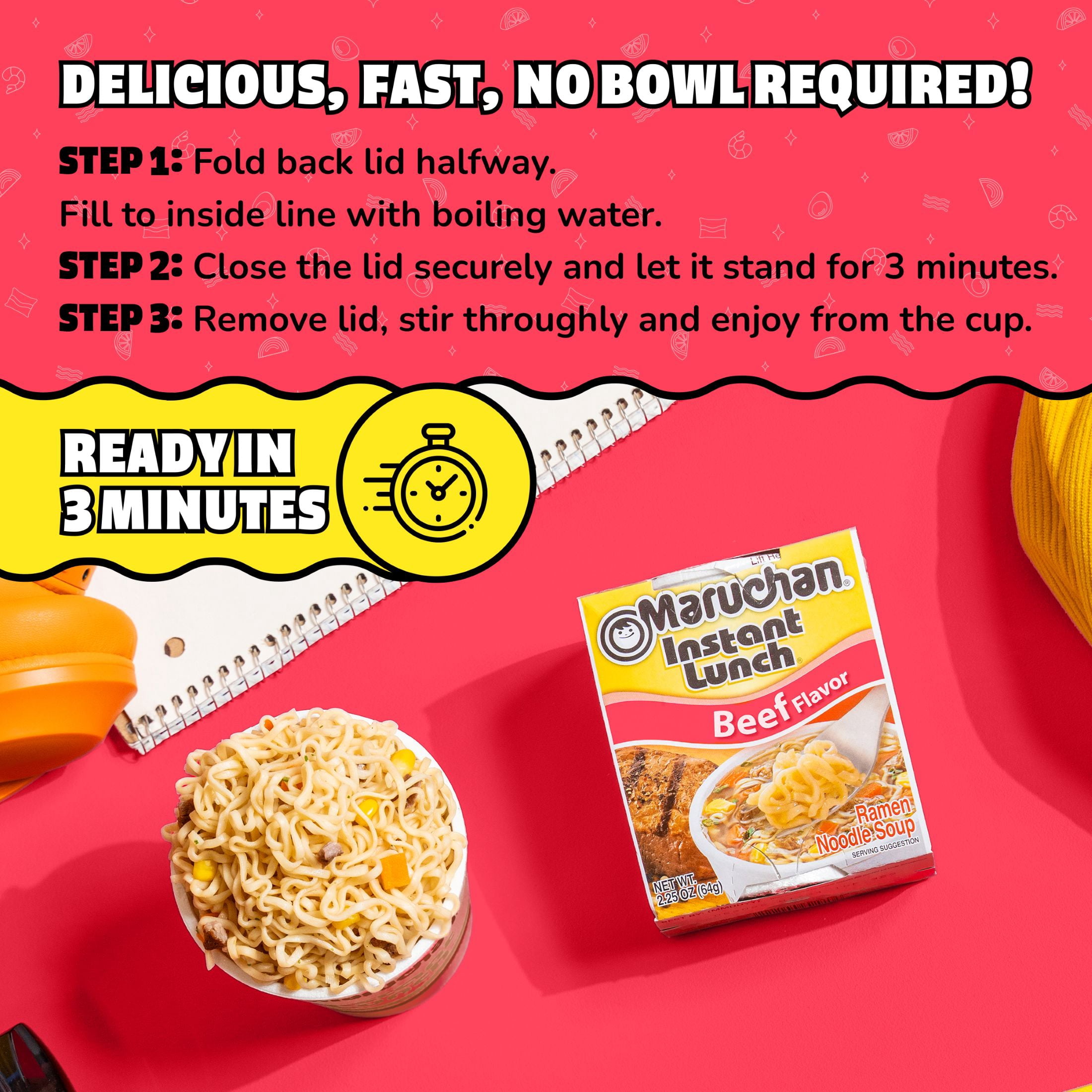 Maruchan Instant Lunch Ramen Noodles, Beef Flavor, 2.25 oz Cup