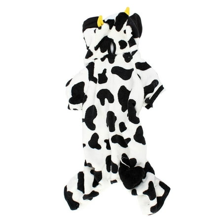 Unique Bargains Winter Warm Cow Printed Hoodie Sleeved Pet Dog Yorkie Coat Clothes Costume