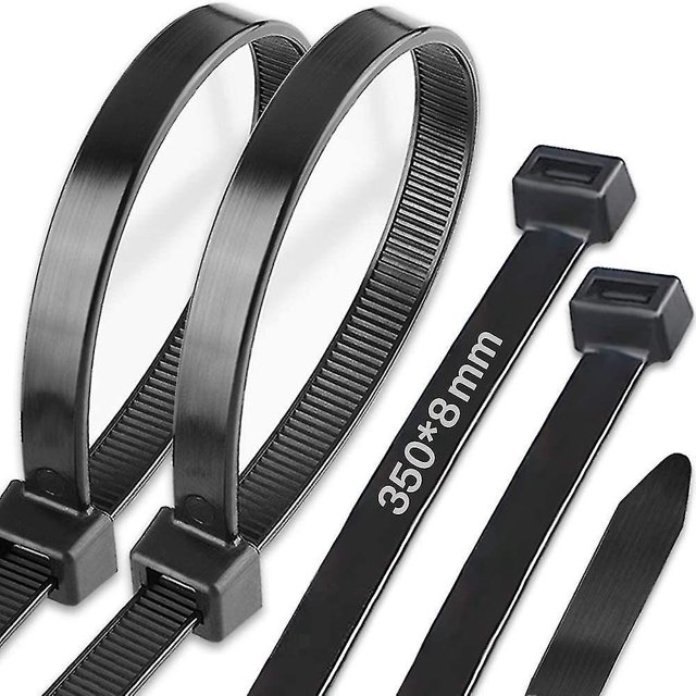 100 Pack Long Cable Ties - 350mm X 8mm - Uv Resistant - 50kg Tensile Strength - Black