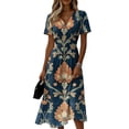 thumbnail image 2 of Minjewel Ladies Floral Casual Fashionable Short Sleeve V-Neck Dress for Spring Summer Women's Daily Casual Wear,Dark Blue,XL, 2 of 6