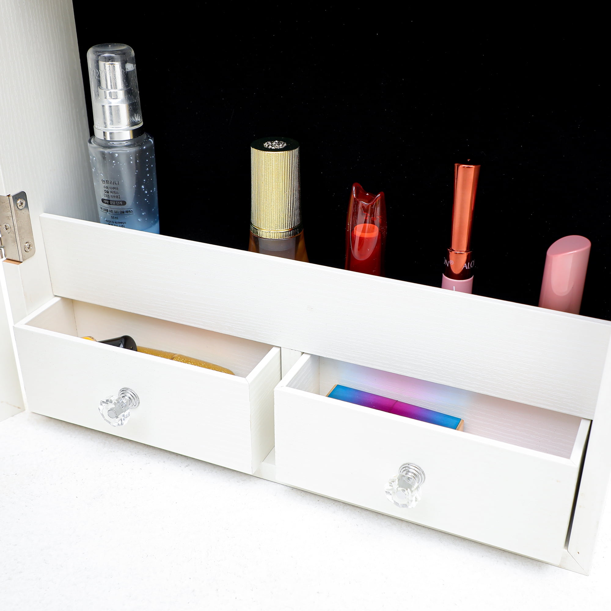 Resenkos LED Light Mirrored Jewelry Cabinet with Storage Drawer, Door/Wall Jewelry Armoire White Resenkos LED Light Mirrored Jewelry Cabinet with Storage Drawer, Door/Wall Jewelry Armoire White