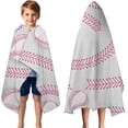 thumbnail image 3 of Gray Pink Baseball Stitches Pattern Hooded Bath Towel，50"x30" for Ages 3 To 12 Kids, Quick Dry Lightweight Soft Microfiber Hood Beach Towel Cover Up for Kids, 3 of 7