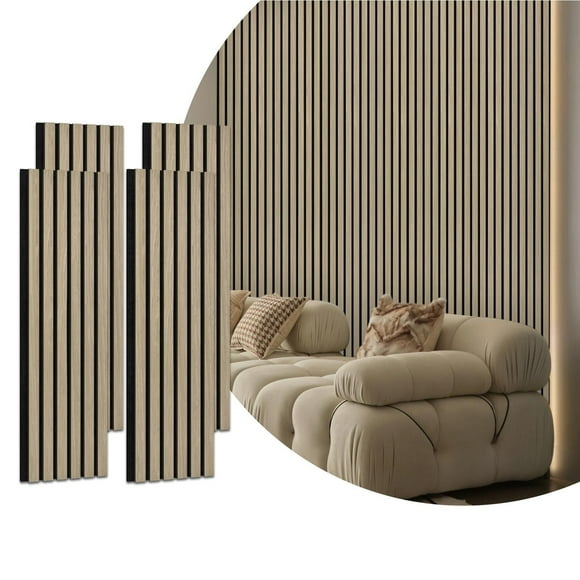4 Pcs Eco-friend Wood Soundproof Wall Panels, 47.2 x 12.2 In Wood Grid Acoustic Wall Panel, Sound-Absorbing Wall Panel, for Indoor Sound Insulation, Recording Studio Acoustical Treatment,