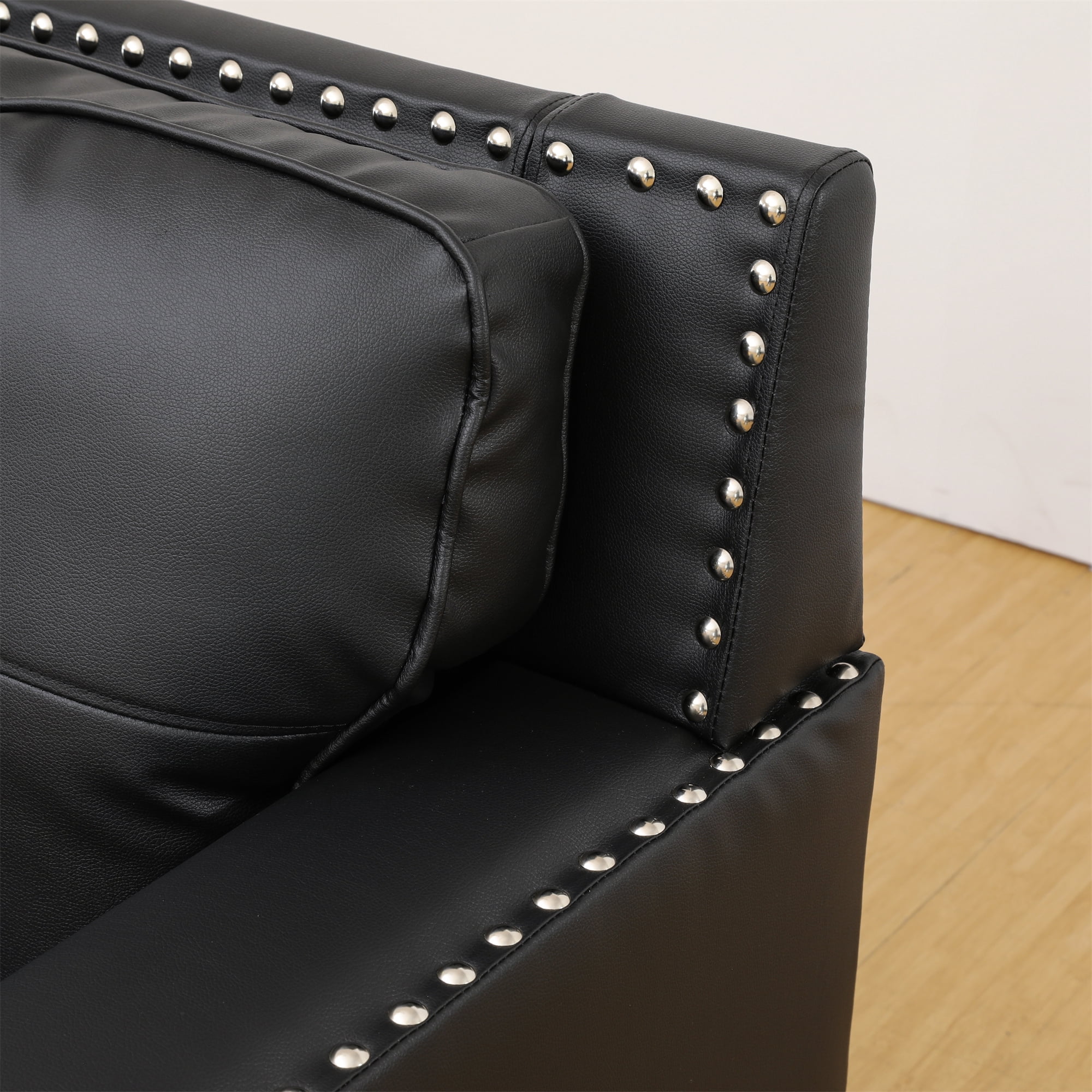 Aukfa 3-Piece Module Sofa Set for Living Room, 3-Seater Deep Seat Couch, Loveseat, Armchair, Leather, Black