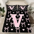 thumbnail image 2 of Feelyou Initial V Letter Twin Sheet Sets, Kawaii Ribbon Bow Twin Fitted Sheet, Love Heart Flat Sheet, Ultra Soft Bedroom Decorative, 3pcs, 2 of 7