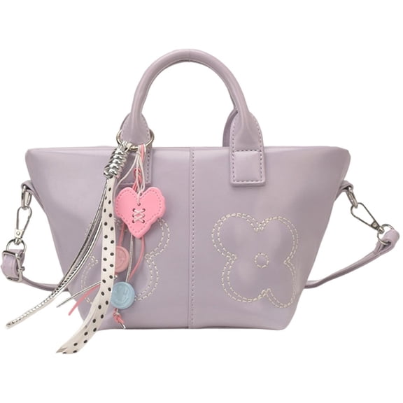 Hfppkn Purple PU Leather Tote Shoulder Bag, Solid Color Handbag for Women Daily Shopping Use, Purple 27.5x15x13cm