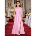 thumbnail image 2 of Yartina Junior Bridesmaid for Teens Ruched Long Maxi A Line Split Satin Flower Girl Formal Gown for Wedding Pink 14, 2 of 7
