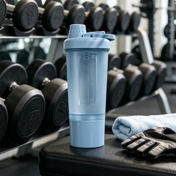 Cevemin 20 Oz Fitness Shaker Bottle with Blender Ball and Storage Compartment - Large Mouth 600ml Protein Mixing Cup with Measurement Marks, One-Hand Grip, Leak-Proof Lid for Gym, Sports Activities