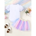 thumbnail image 2 of Toddler Baby Girl BUbble Sleeved Round Neck Romper + Rainbow Color Skirt Clothes Easter Infant Clothes, 2 of 5