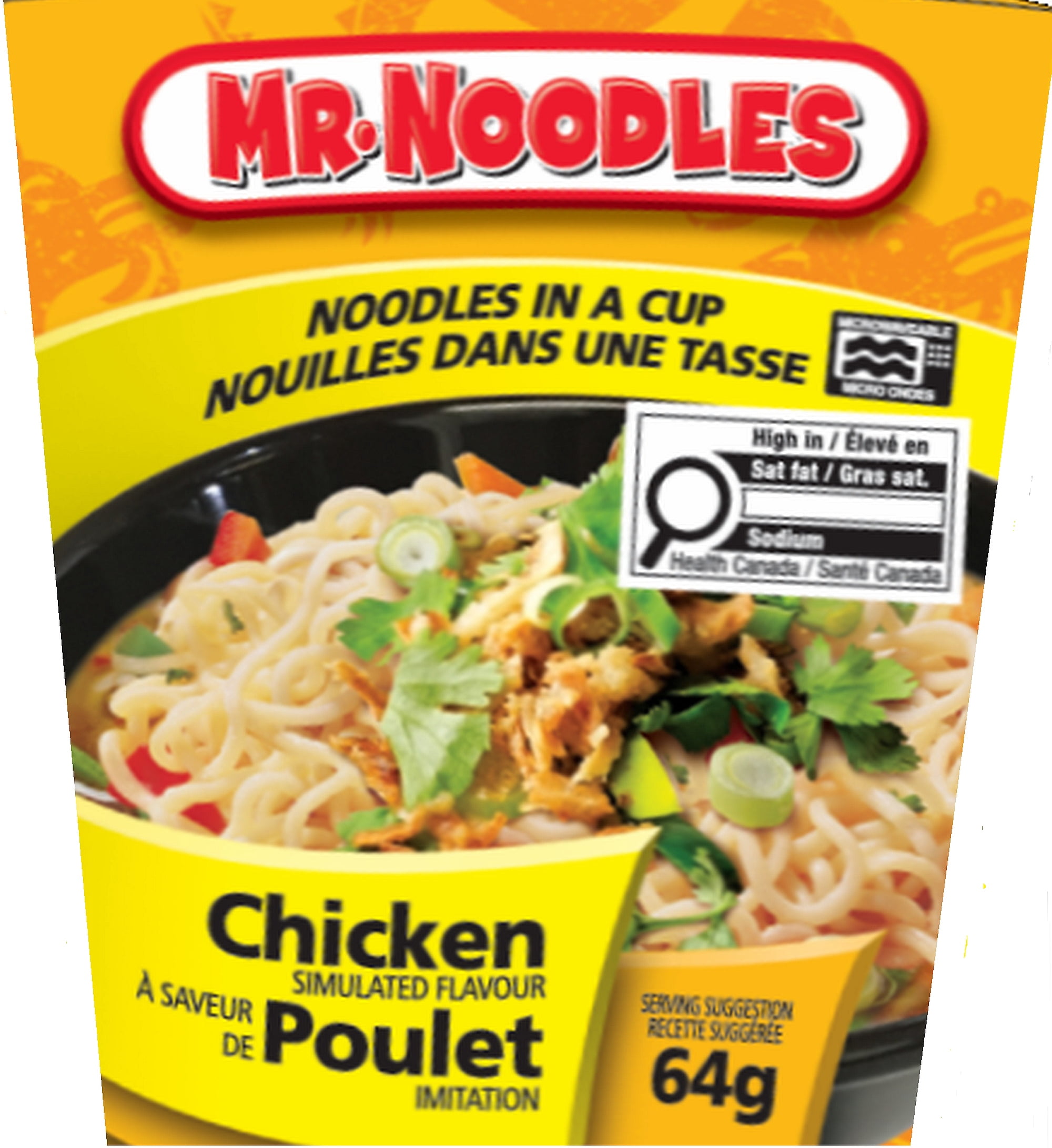 Nouilles ramen instantanées à saveur de poulet dans une tasse de Mr. Noodles, 64 g, paquet de 12