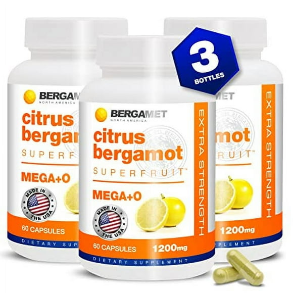 BergaMet Suplemento de bergamota cítrica, extracto 170:1, 1200 mg por porción, 80% polifenoles, suplemento de bergamota cítrica italiana para colesterol alto, 180 cápsulas, 3 meses, fabricado en los E