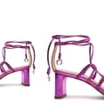 thumbnail image 4 of Schutz Lunah Mid Bright Violet Strappy Lace Up Open Toe Mid Block Heel Sandals (Bright Violet, 7.5), 4 of 6