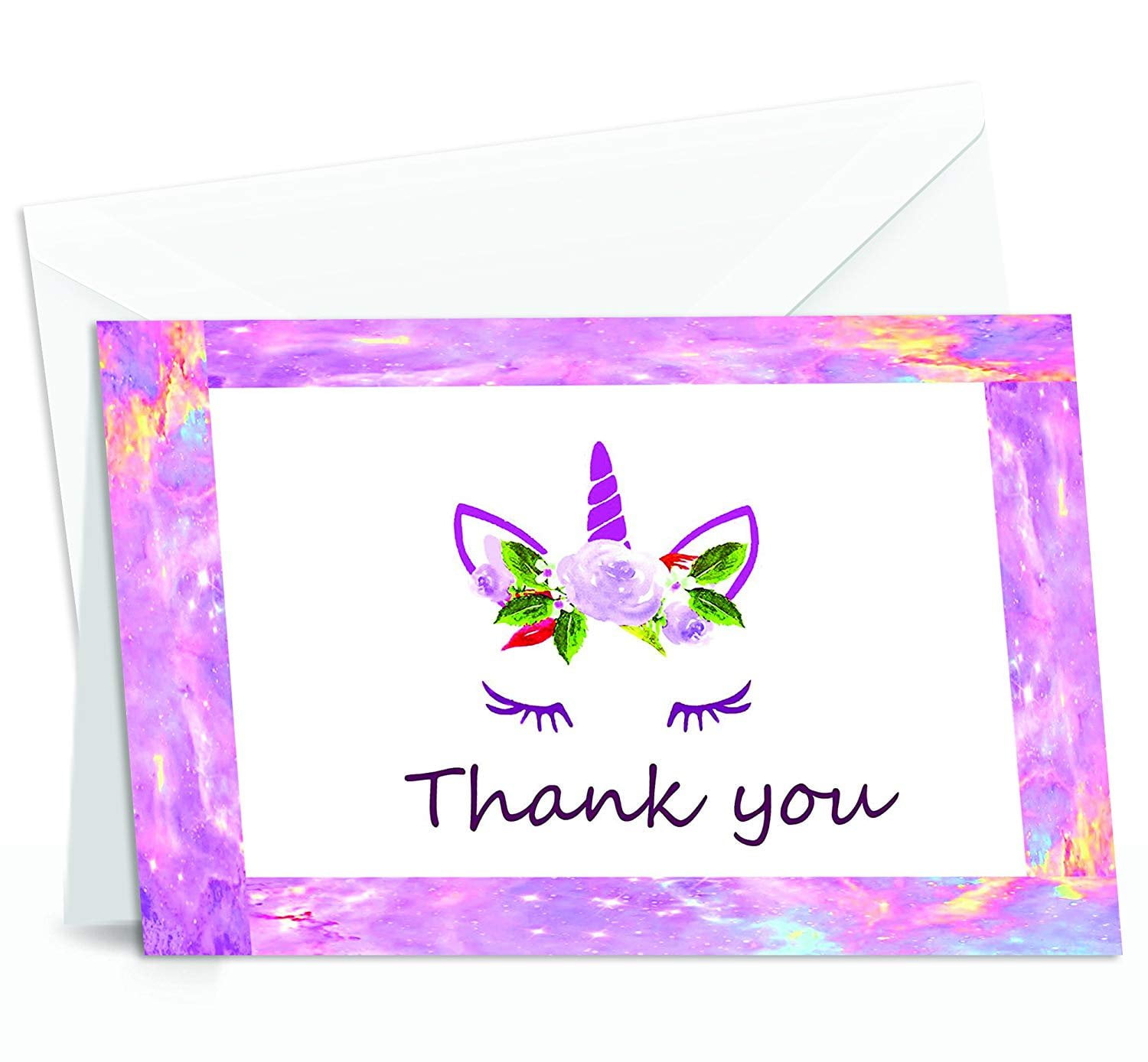 unicorn thank you cards 4x7 inches of 50 purple and pink unicorn