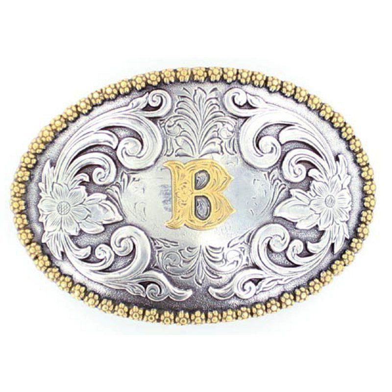 Nocona Belt Co Womens MF H Initial Belt Buckle Silver