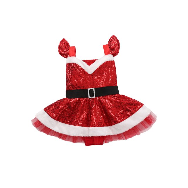 Girls Christmas Sequin Mesh Fly Sleeve Romper Dress Xmas Costumes ...