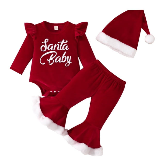 Baby Girls Pants Set Christmas Romper Set Pants Hats Newborn Outfit