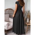thumbnail image 6 of Women'S Deep V Neck Solid Color Pleated High Waist Slit Club Party Evening Long Maxi Dress Black L, 6 of 7
