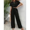 thumbnail image 2 of MORTTIC Women's 2-Piece Lounge Set, Short Sleeve Crop Top and High-Waisted Wide Leg Pants, Solid Color Casual Tracksuit Outfit, XL, 2 of 6