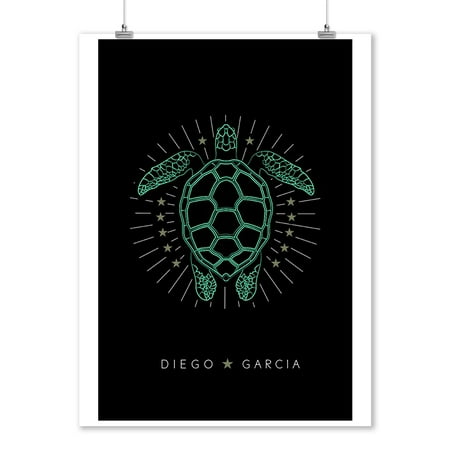 - Diego Garcia, Indian Ocean - Neon Turtle - Lantern Press Artwork (9x12 Art Print, Wall Decor Travel Poster)